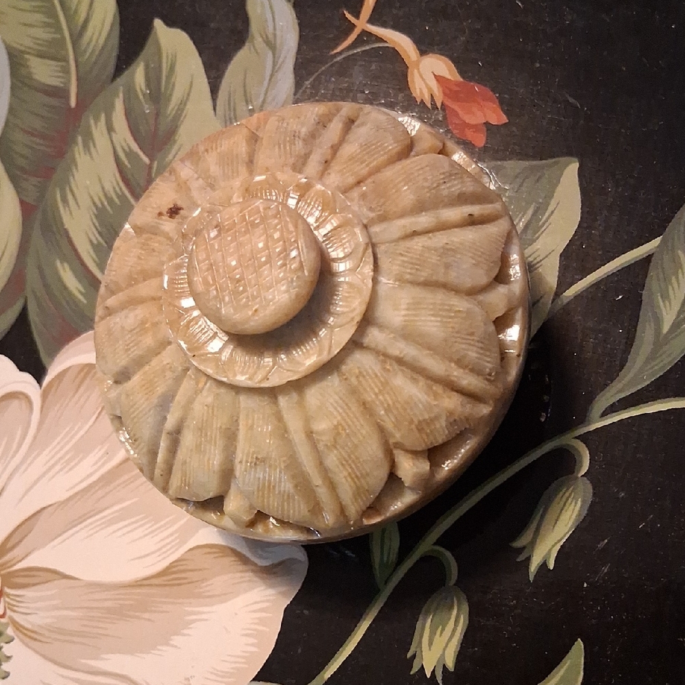 Carved Floral Soapstone Trinket Dish - vintage